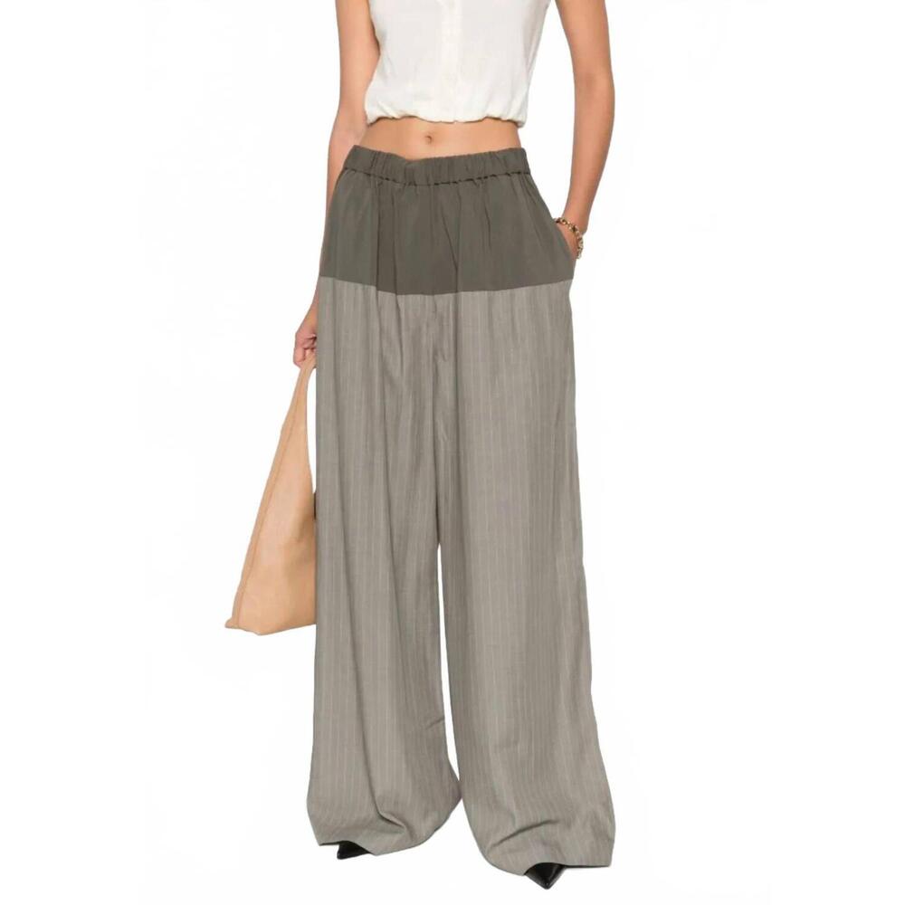 NEW ST. AGNI relaxed splice pants in khaki pinstripe